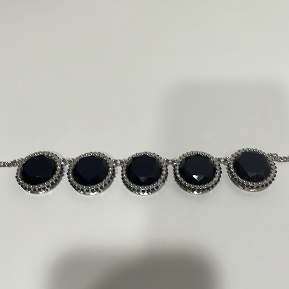 Chunky Silver Necklace with 5 Blue Enamel Round Pendants - Picture 4 of 5